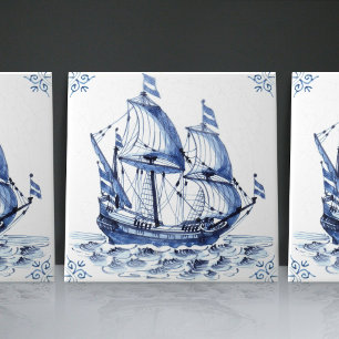 Delfter Blau holländischer Stil Fregatte Schooner Fliese