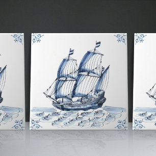 Delfter Blau holländischer Stil Fregatte Schooner  Fliese