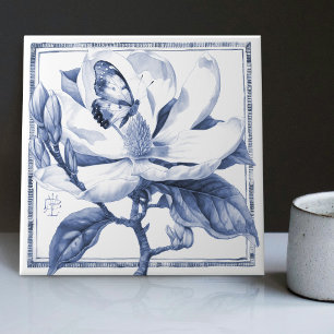 Delfter Blau Magnolie Dekor Art Nouveau Aquarell Fliese