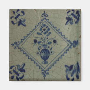 Delfter Blaue Kachel - Vasen mit Blumen und Blumen Magnet