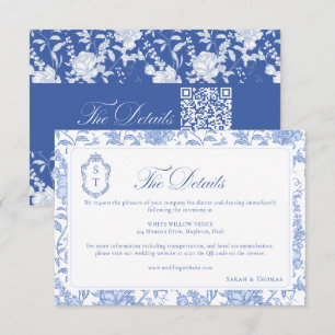 Delfter Blaues Florales Chinoiserie-Monogramm-Hoch Begleitkarte