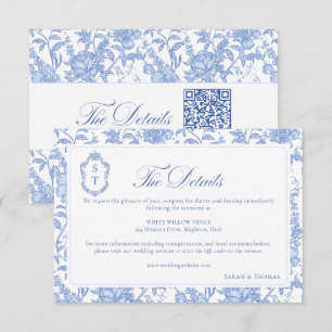 Delfter Blaues Florales Chinoiserie-Monogramm-Hoch Begleitkarte