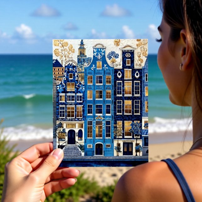 Delfter Blaues Vergoldetes Stadtbild Postkarte (Von Creator hochgeladen)