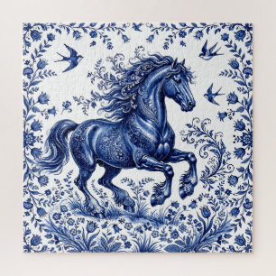 Delfter Delftware-Stil Friesenhengst auf der Wiese