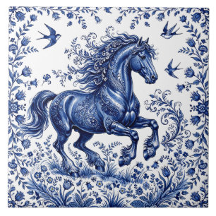 Delfter Delftware-Stil Friesenhengst auf der Wiese Fliese