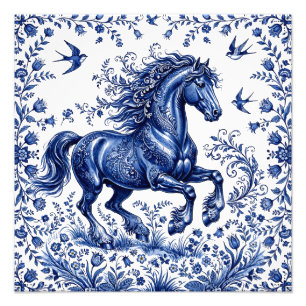 Delfter Delftware-Stil Friesenhengst auf der Wiese Fotodruck