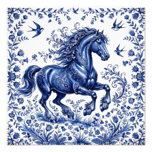 Delfter Delftware-Stil Friesenhengst auf der Wiese Fotodruck