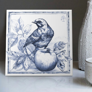 Delfter Spatz Apfel Art Nouveau Aquarell Dekor Fliese