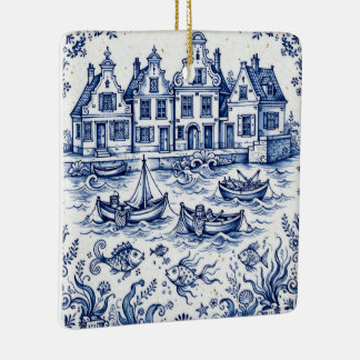 Delfter Stadt & Fischereihafen Kobaltblau Weiß Keramikornament