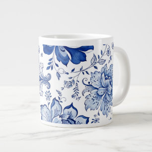 Delfter Stil Blau-Weiße Blüten Fantasievolle Fanta Jumbo-Tasse