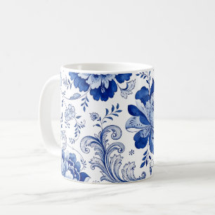 Delfter Stil Blau-Weiße Blüten Fantasievolle Fanta Kaffeetasse