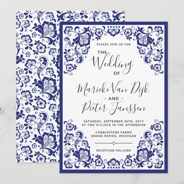 Delfts Blauw | Delft Blue Dutch Wedding Einladung (Vorne/Hinten)