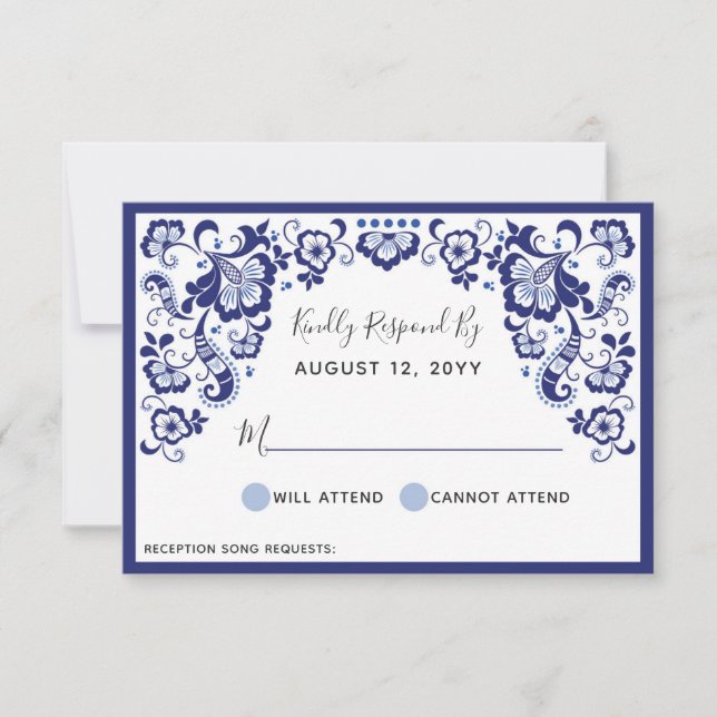 Delfts Blauw | Delft Blue Dutch Wedding RSVP Card (Vorderseite)