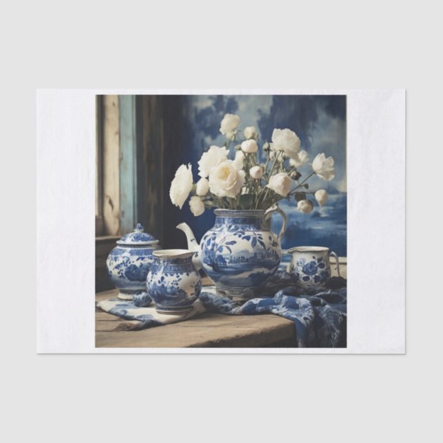 Delfts blauwe vaas decoupage tissue papier (Vorderseite)