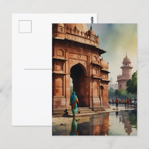 Delhi Aquarellkunst Postkarte
