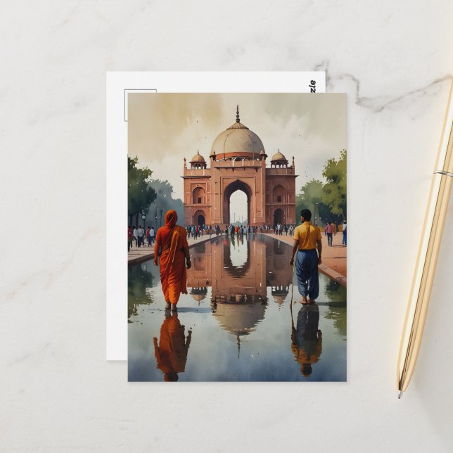 Delhi Aquarellkunst Postkarte (Vorderseite/Rückseite Beispiel)