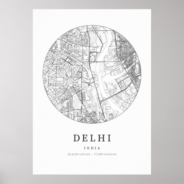 Delhi India Street Layout Karte Poster (Vorne)
