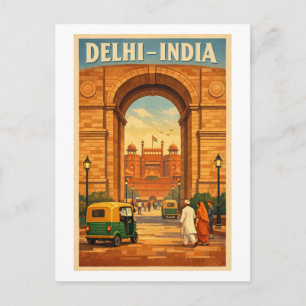 Delhi, Indien, in einer klassischen Retro-Reise Postkarte