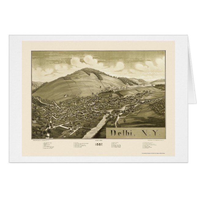 Delhi, NY panoramische Karte - 1887 (Vorderseite (Horizontal))