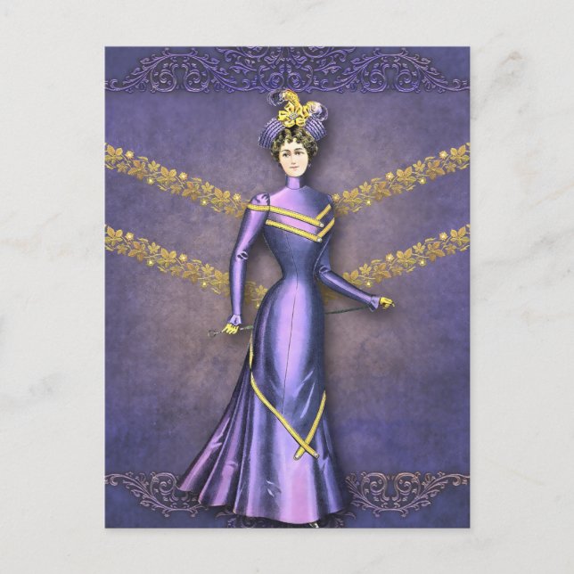 DELIA: 1890ER-JAHRE IN Lila und goldenem DRESS Postkarte (Vorderseite)
