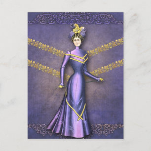 DELIA: 1890er Jahre Spazierkleid in Lila und Gold Postkarte