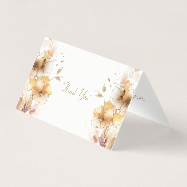 Délicat Carte de remerciements Floral doré (Front)