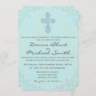 Délicat Cross Religieux Mariage Invitations