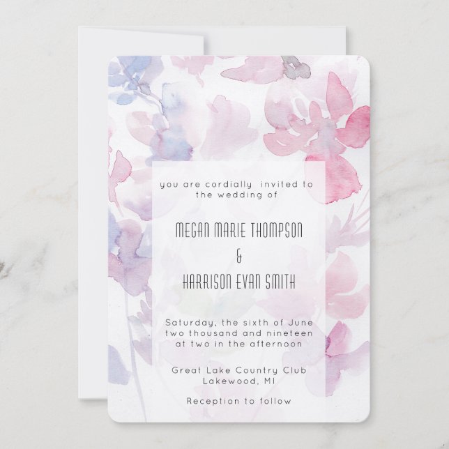 Délicat Faire-part de mariage de fleur aquarelle (Devant)