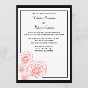 Délicat Faire-part de mariage Rose, noir et rouge