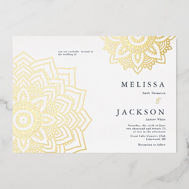 Délicat mandala Mariage d'or Foil Invitation (Recto)