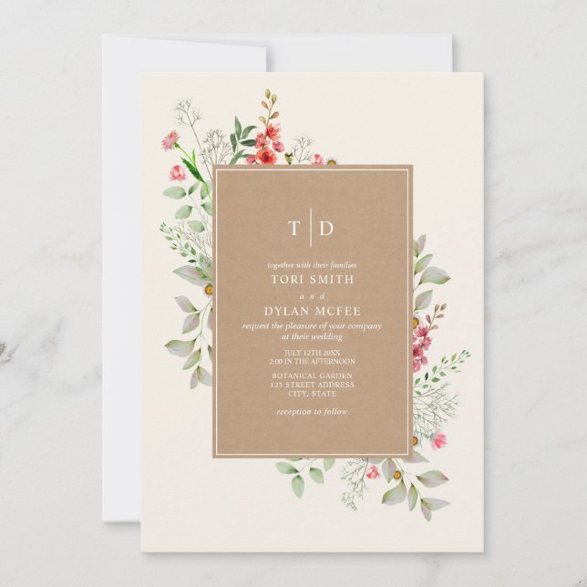 Délicat Mariage Fleur sauvage de Cartes Botaniques (Devant)