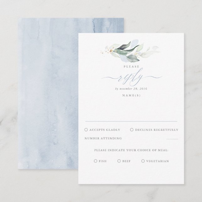 Délicat Verdure et Mariage bleu Dusty RSVP (Devant / Derrière)