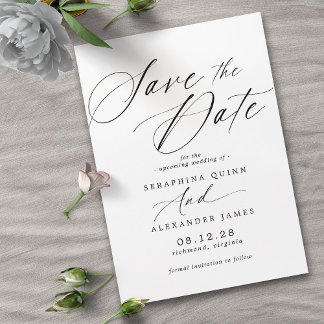 Delicate Airy Script | Classic Black and White Save The Date