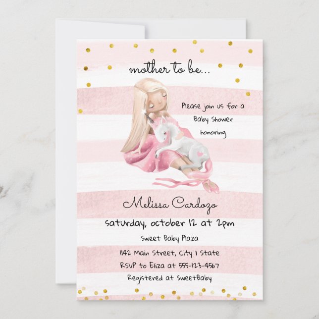 Delicate Ballerina and Unicorn Baby Shower Einladung (Vorderseite)