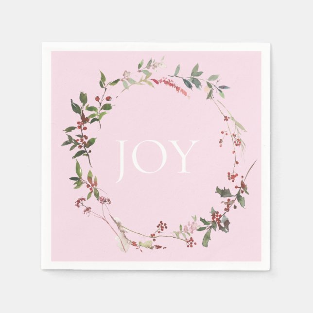 Delicate Berry Wreath auf Pink Holiday Paper Napki Serviette (Vorderseite)
