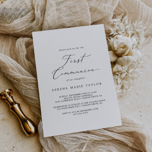 Delicate Black Calligraphy First Communion Einladung