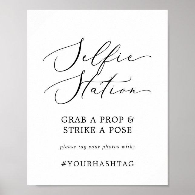 Delicate Black Selfie Station Wedding Hashtag Sign Poster (Vorne)