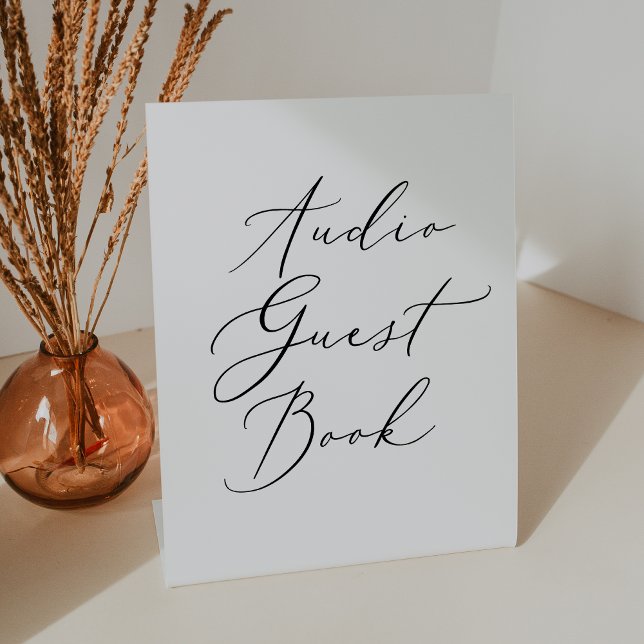 Delicate Black Wedding Audio Gästebuch Sockelschild (Delicate Black Wedding Audio Guest Book Pedestal Sign)
