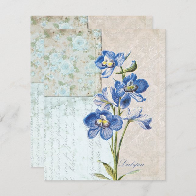 Delicate Blue Floral Vintag Scrapbook Paper (Vorne/Hinten)