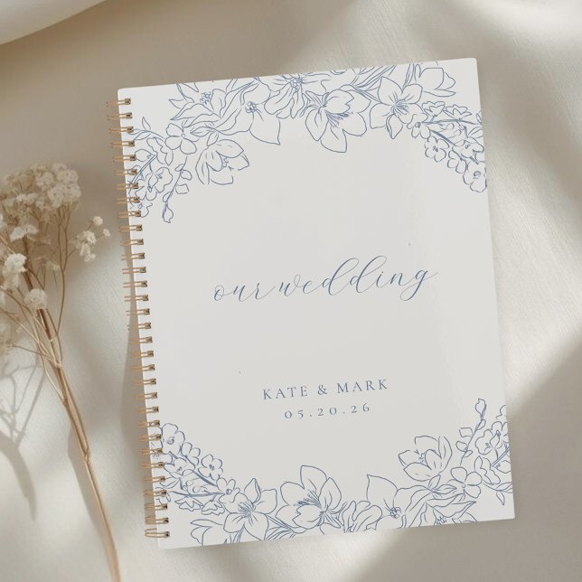 Delicate Blue Floral Wedding Planner Notebook (Créateur téléchargé)