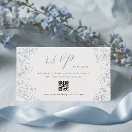 Delicate Blue Floral Wedding QR code RSVP Begleitkarte