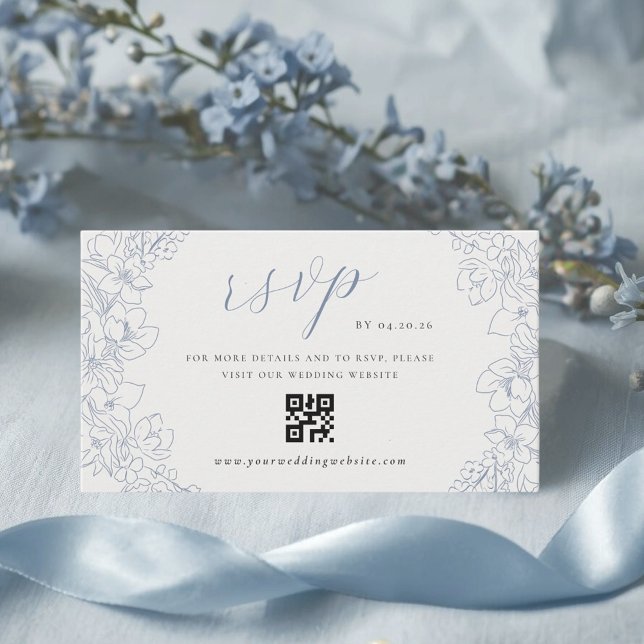Delicate Blue Floral Wedding QR code RSVP Begleitkarte (Von Creator hochgeladen)