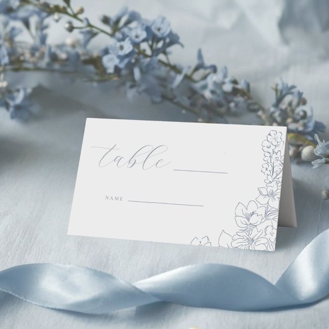 Delicate Blue Floral Wedding Table Platzkarte (Von Creator hochgeladen)