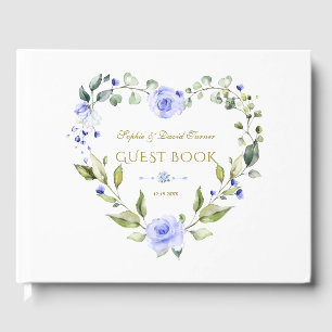 Delicate Blue Flowers Wreath Navy Blue Wedding Gästebuch