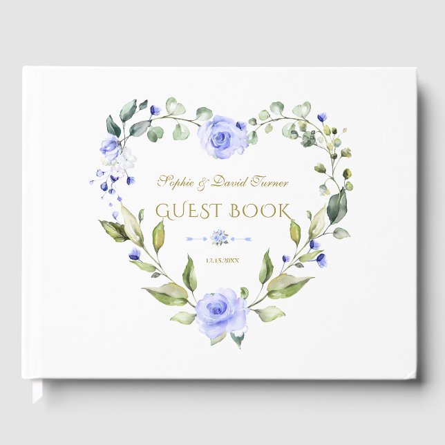 Delicate Blue Flowers Wreath Navy Blue Wedding Gästebuch (Vorderseite)