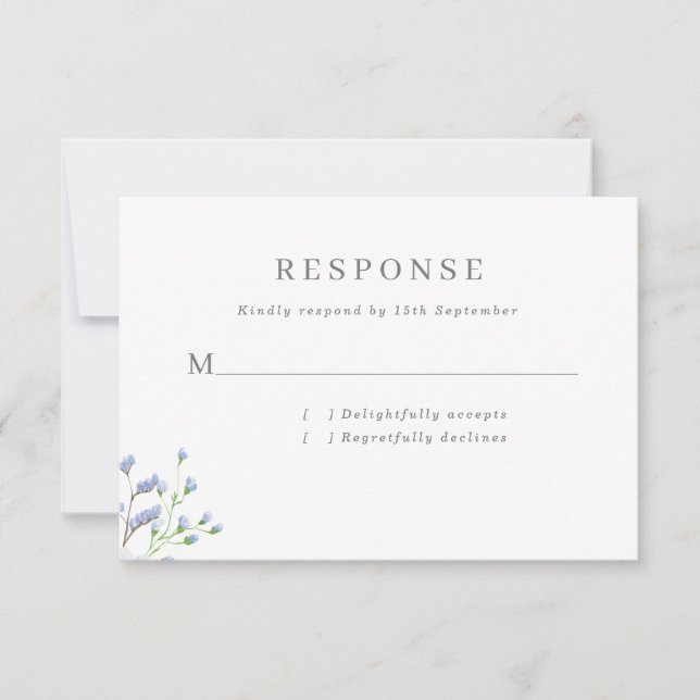 Delicate Blue French Regency Blume Hochzeit RSVP Karte (Vorderseite)