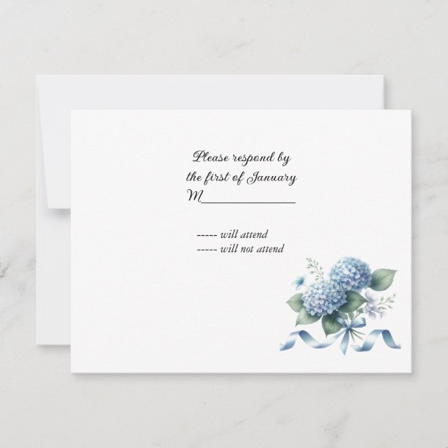 Delicate Blue Hydrangea Wedding RSVP Karte (Vorderseite)
