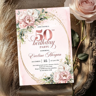 Delicate Blush Watercolor 50th Birthday Invitation Einladung