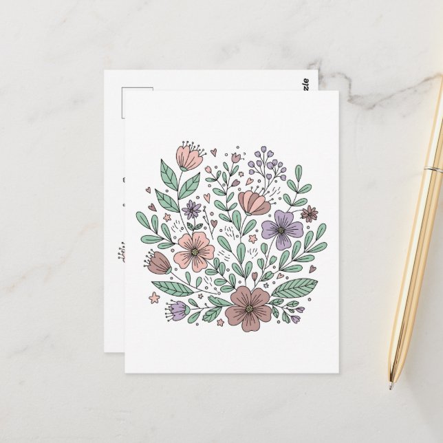 Delicate Boho Floral Card Postkarte (Vorderseite/Rückseite Beispiel)