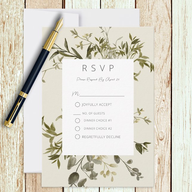 Delicate Boho Greenerity Wedding RSVP Karte (Von Creator hochgeladen)
